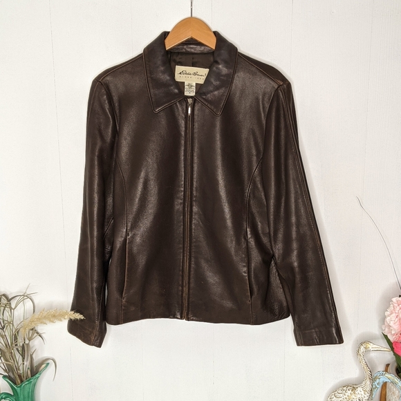 SOLD! Eddie Bauer Women's Dk Brown Leather Jacket Med - Picture 2 of 6